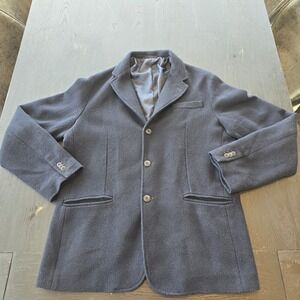 Trussardi Jeans Mens Navy Blue Wool Blend Knit Blazer Sport Coat Size 54 Italy
